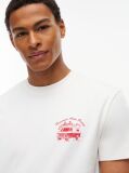 Alb T-Shirt Din Jerseu Cu Guler Rotund Si Logo  Barbati