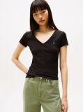 Negru Tricou Essential Slim Fit Cu Guler In V  Femei