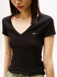 Negru Tricou Essential Slim Fit Cu Guler In V  Femei