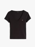 Negru Tricou Essential Slim Fit Cu Guler In V  Femei
