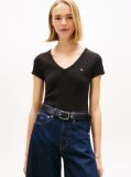 Negru Tricou Essential Slim Fit Cu Guler In V  Femei