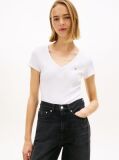 Alb Tricou Essential Slim Fit Cu Guler In V  Femei