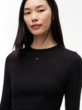 Negru Tricou Slim Cu Maneca Lunga Si Guler Riplat  Femei