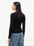 Negru Tricou Slim Cu Maneca Lunga Si Guler Riplat  Femei
