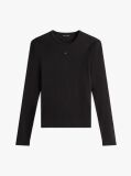 Negru Tricou Slim Cu Maneca Lunga Si Guler Riplat  Femei