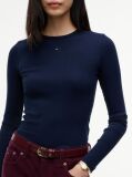 Blue Tricou Slim Cu Maneca Lunga Si Guler Riplat  Femei