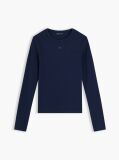 Blue Tricou Slim Cu Maneca Lunga Si Guler Riplat  Femei
