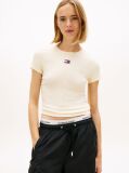 Galben TricouTommy Badge Ribbed Slim   Femei