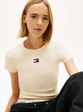 Galben TricouTommy Badge Ribbed Slim   Femei