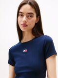 Blue TricouTommy Badge Ribbed Slim   Femei