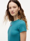 Blue TricouTommy Badge Ribbed Slim   Femei