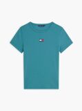 Blue TricouTommy Badge Ribbed Slim   Femei