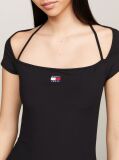 Black Tommy Badge Bodycon Ribbed Midi Dress  Women