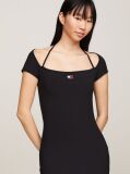 Black Tommy Badge Bodycon Ribbed Midi Dress  Women