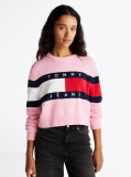 Pink Colour-Blocked Flag Relaxed Jumper  Women