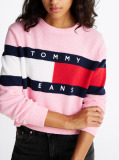 Pink Colour-Blocked Flag Relaxed Jumper  Women