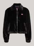 Negru Jacheta Cropped Din Blana Artificiala  Femei