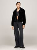 Negru Jacheta Cropped Din Blana Artificiala  Femei