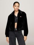 Negru Jacheta Cropped Din Blana Artificiala  Femei