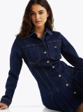 Blue Rochie Tip Camasa Mini Din Denim Plisat  Femei
