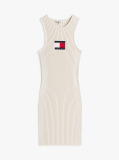 Bej Rochie Mini Fara Maneci Cu Tricotaje Ribate  Femei