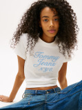 Alb Tricou Slim Cu Tricotaj Waffle Varsity  Femei