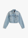 Denim Back Logo Oversized Cropped Denim Jacket  Women
