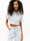 Denim Camasa Denim Usoara Cu Maneci Scurte Cropped Si Croiala Relaxata  Femei