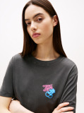 Negru Tricou Relaxat Neon  Femei