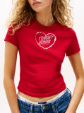 Rosu Tricou Slim Cu Grafica  Femei