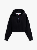Negru Hoody Relaxat Cropped Cu Grafica  Femei