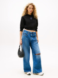 Negru Hoody Relaxat Cropped Cu Grafica  Femei
