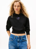 Negru Hoody Relaxat Cropped Cu Grafica  Femei