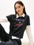 Negru Tricou Crest Regular Cu Steagul  Femei