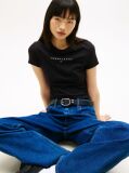 Negru Tricou Slim Bling Linear  Femei