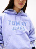 Blue Hanorac Boxy Cu Gluga Si Logo Appliqué Varsity  Femei