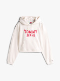 Alb Hanorac Boxy Cu Gluga Si Logo Appliqué Varsity  Femei