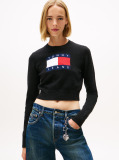 Negru Pulover Slim Cu Emblema Tommy Flag  Femei
