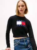 Negru Pulover Slim Cu Emblema Tommy Flag  Femei
