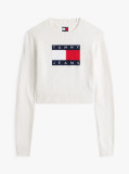 Alb Pulover Slim Cu Emblema Tommy Flag  Femei