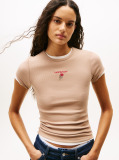 Bej Tricou Slim Cu Broderie Logo  Femei