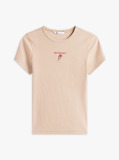 Bej Tricou Slim Cu Broderie Logo  Femei