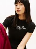 Negru Essential Tricou Rib Slim Cu Logo  Femei