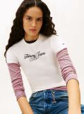 Bej Essential Tricou Rib Slim Cu Logo  Femei