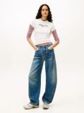 Bej Essential Tricou Rib Slim Cu Logo  Femei
