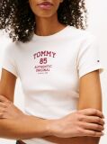 Alb Tricou Slim Cu Logo Ribbed  Femei