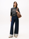 Negru Tricou Boxy Leopard Varsity  Femei