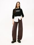 Negru Pulover Cropped Slim Cu Logo Brodat   Femei
