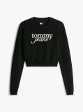 Negru Pulover Cropped Slim Cu Logo Brodat   Femei