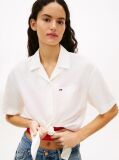 White Relaxed Fit Linen Blend Tie Front Shirt  Women